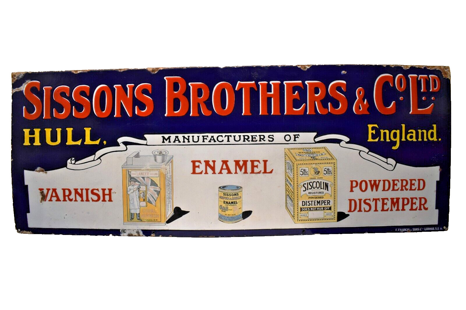 Vintage Sisson\'S Brothers Porcelain Enamel Sign Board By F Francis And Sons Rare