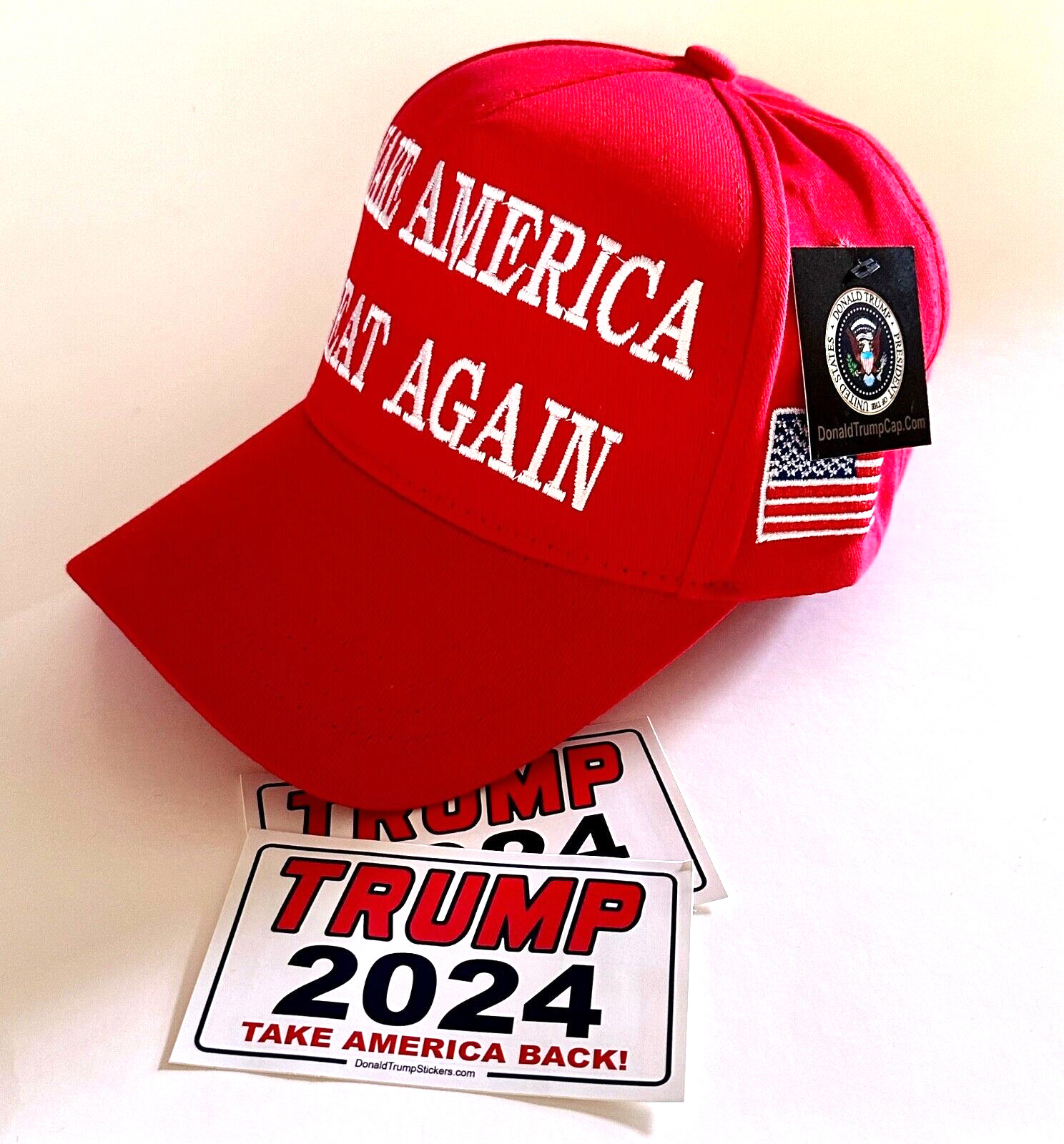 President Donald Trump Hat..2024..Make America Great Again..MAGA..Red + 2 Decals
