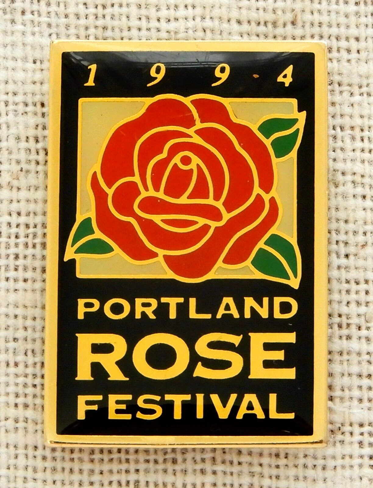 1994 Portland Rose Festival Lapel Pin Vintage Oregon Gold Tone Flower Souvenir