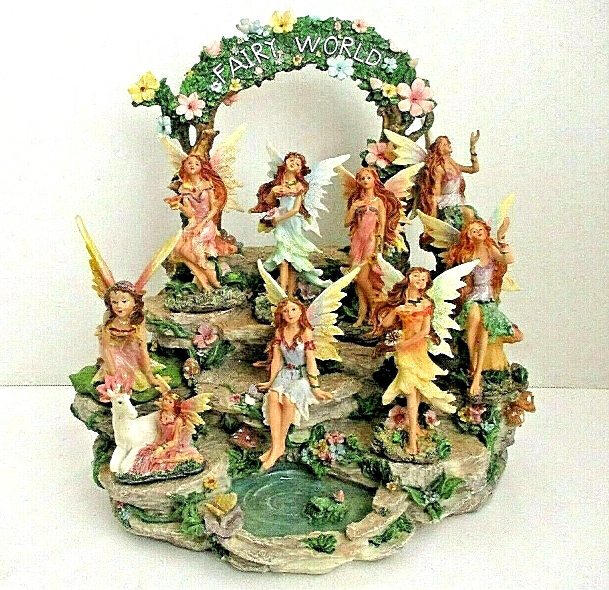 Fairy World Figurines with Large Display Ornate Resin Collectibles, 9 Figures
