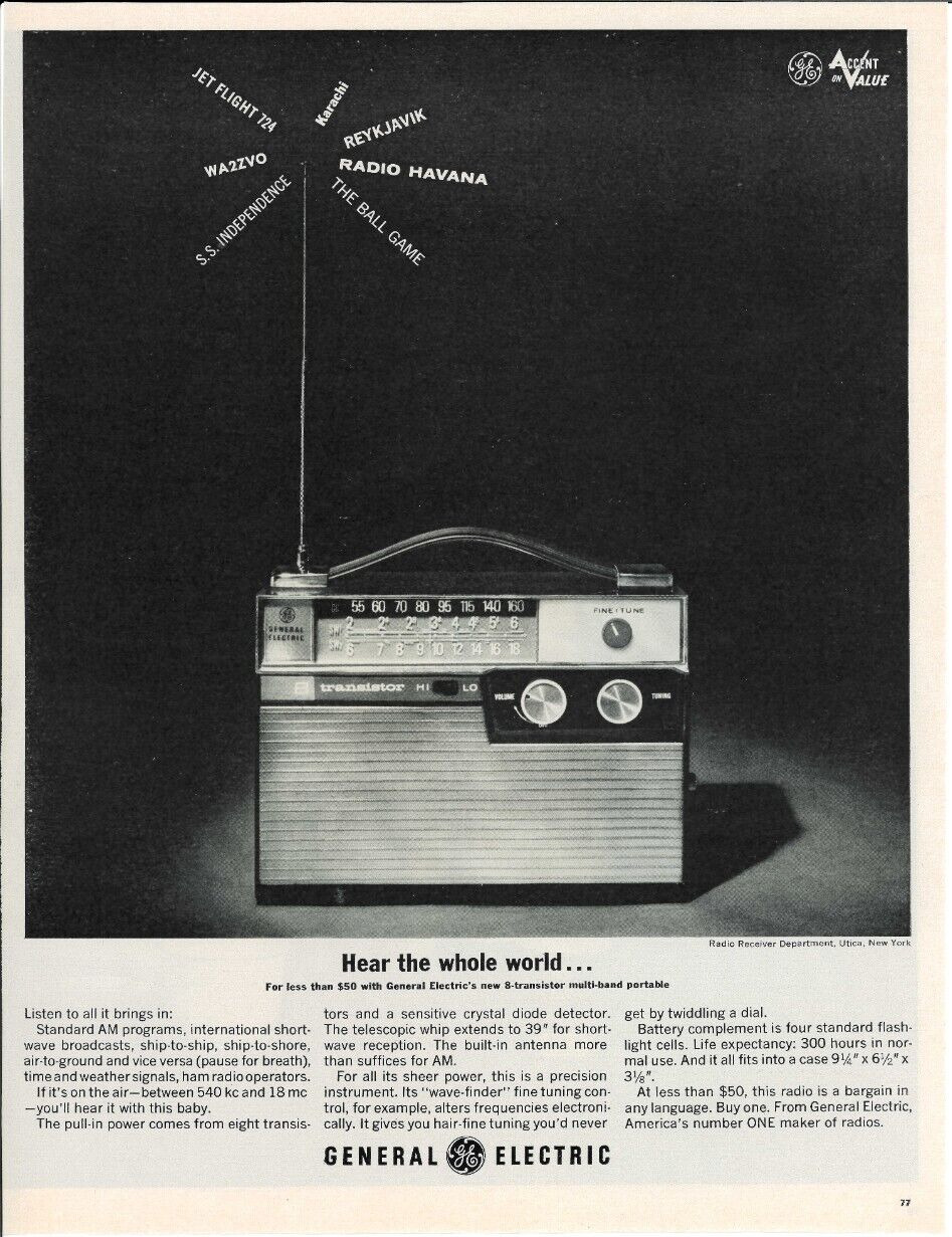 1963 GENERAL ELECTRIC GE Transistor Radio Short Wave AM Ham Vintage Print Ad