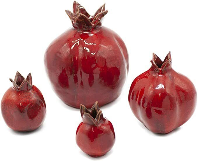 4 x Sizes Of Red Pomegranate Hands Made Art Ceramic Judaica Yigal art
