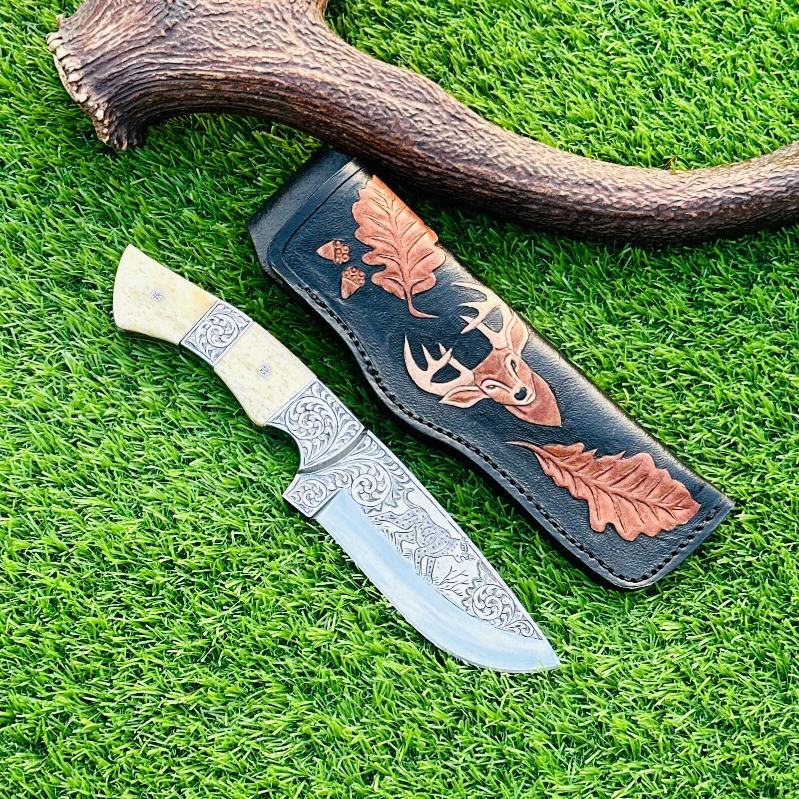 RARE Hand Engraved Knife Premium D2 Steel Hunting knife Handmade Camping Knife,