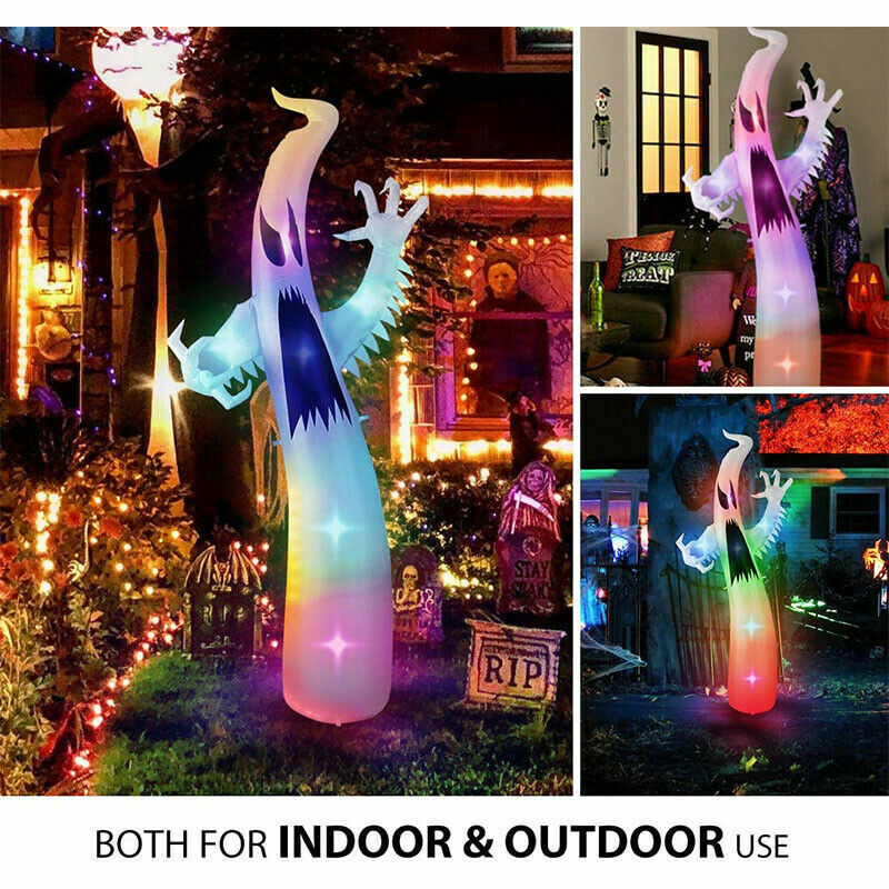 9ft Halloween Inflatable Blow up White Ghost Colorful Led Lights Lawn Yard Deco