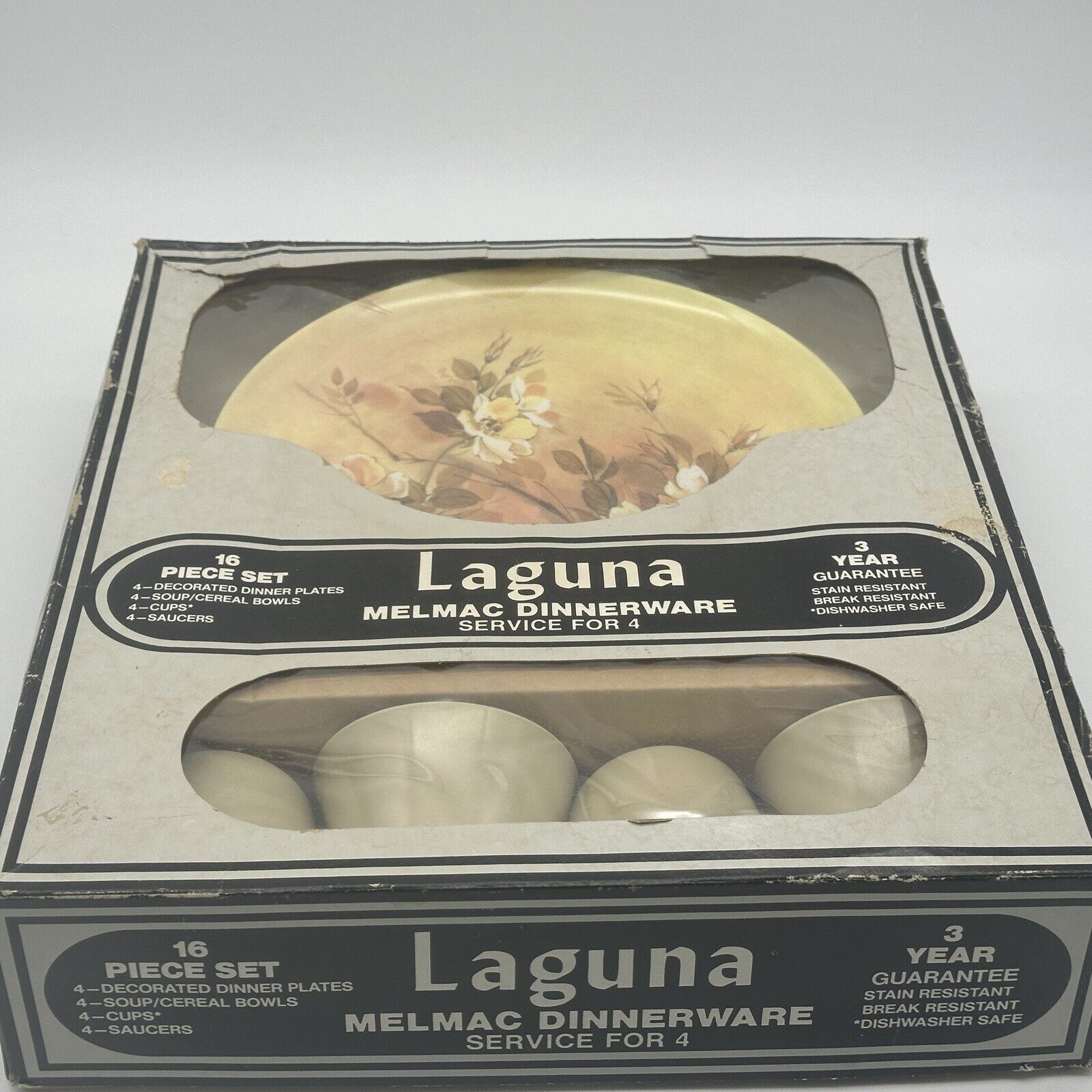 Laguna MELMAC  Dishes Dinnerware Vintage 16 Piece Set  Original Box Mid Century 