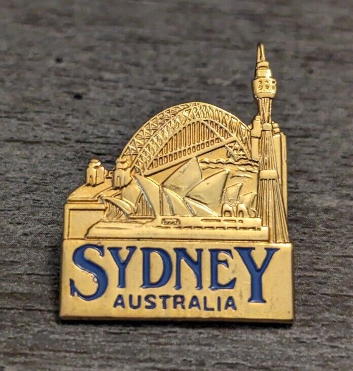 Sydney Australia Gold Souvenir Lapel Pin Opera House, Tower Eye & Harbour Bridge