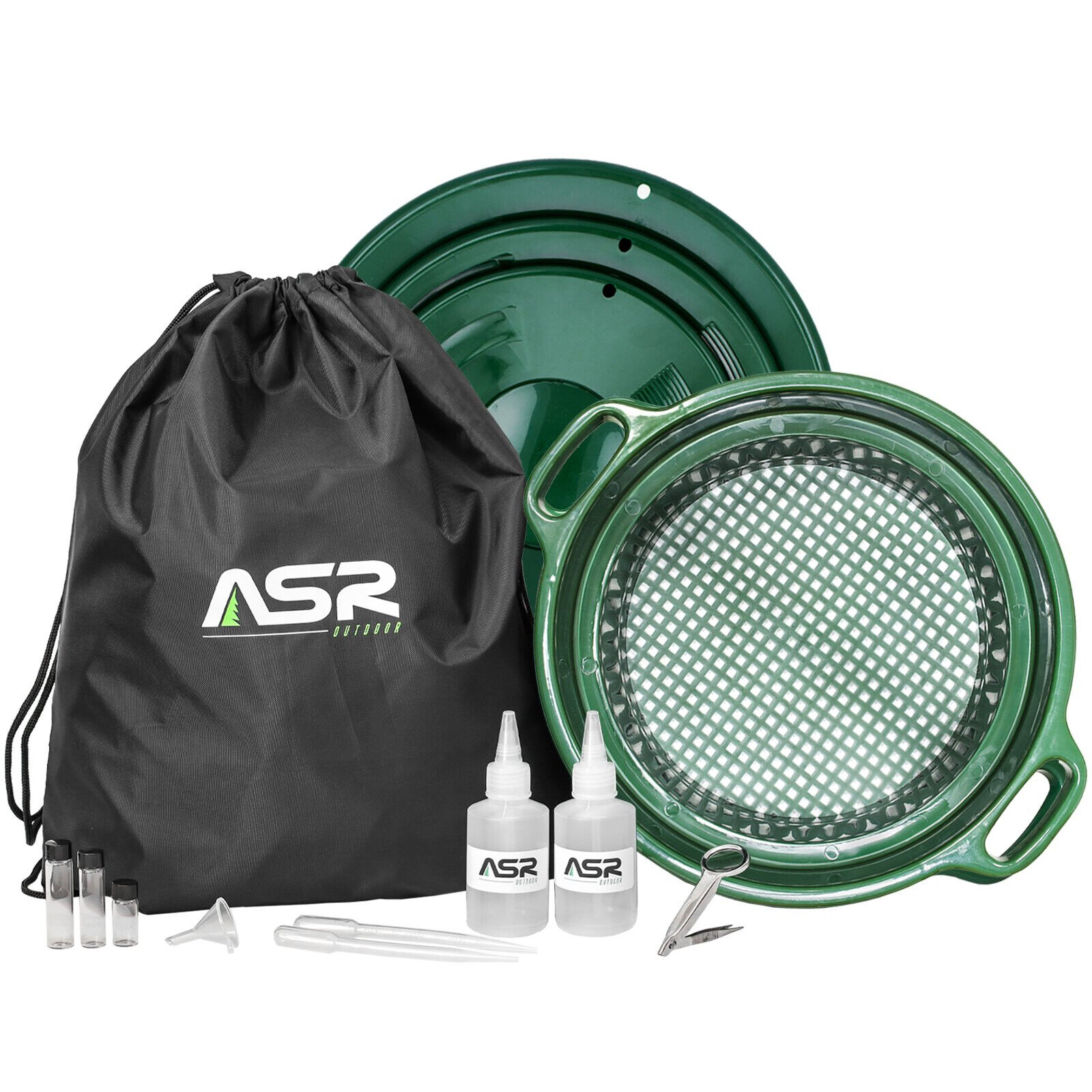 ASR Outdoor 14pc Gold Panning Kit Stackable 1/4 Inch Sifter Backpack Prospecting