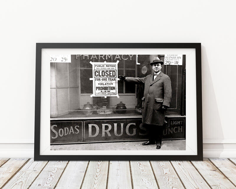 Vintage Photo - 1930's Prohibition Closed Fined Sign Drinking Alcohol Wall Art