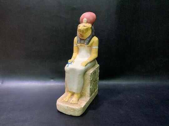 Altar Statue of Goddess of Healing & War Sekhmet Wearing Sun Disk.