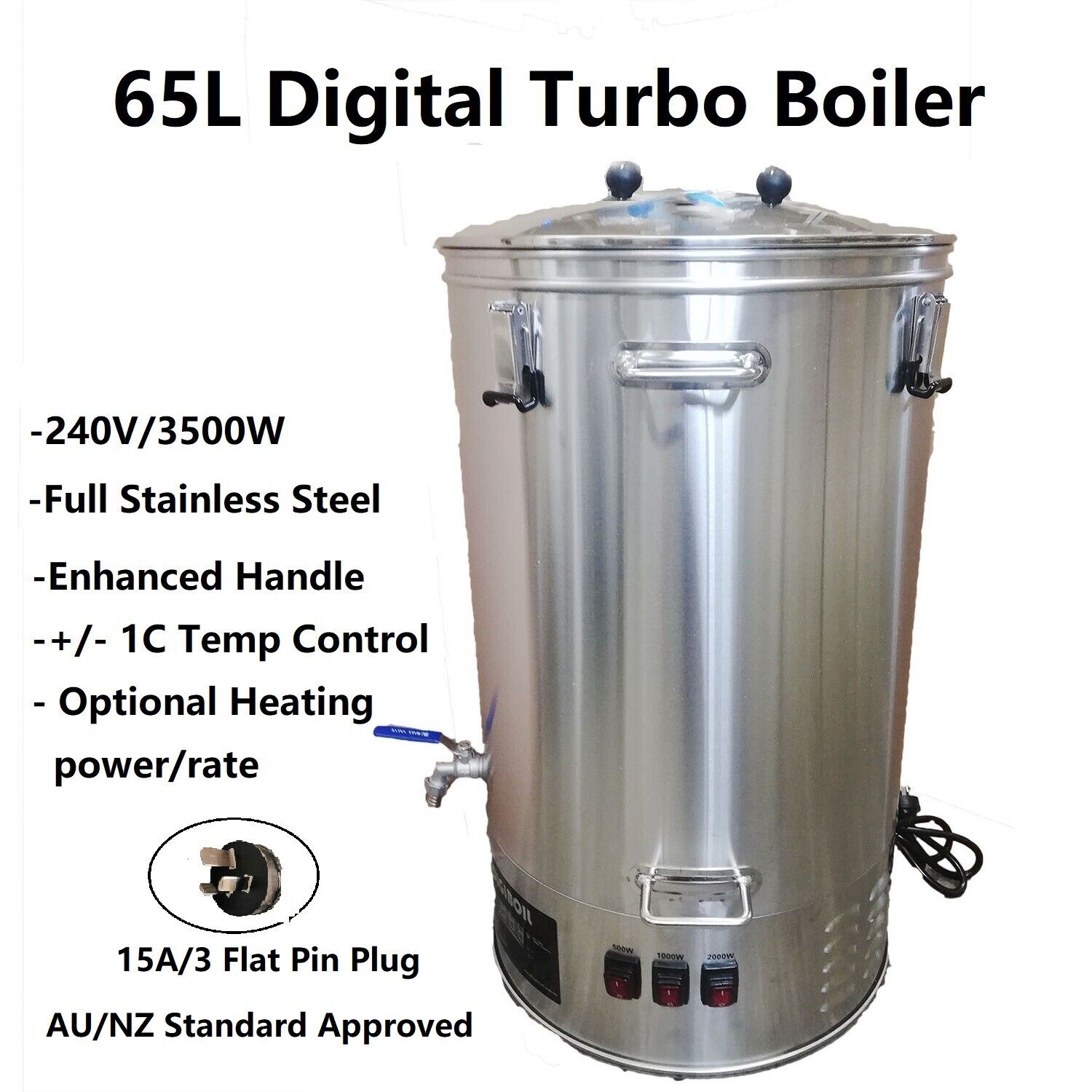 65L/240V/3500W  Digital Stainless Steel Turbo Boiler for Home brew Distillery 