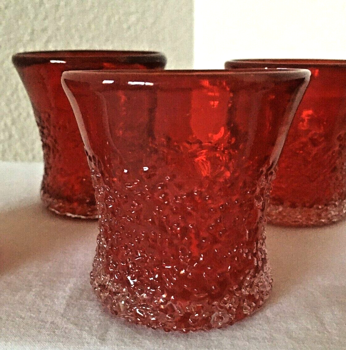 VTG - LOT of 5 VALENTINES ART GLASS CANDLE HOLDERS - RUBY RED with \