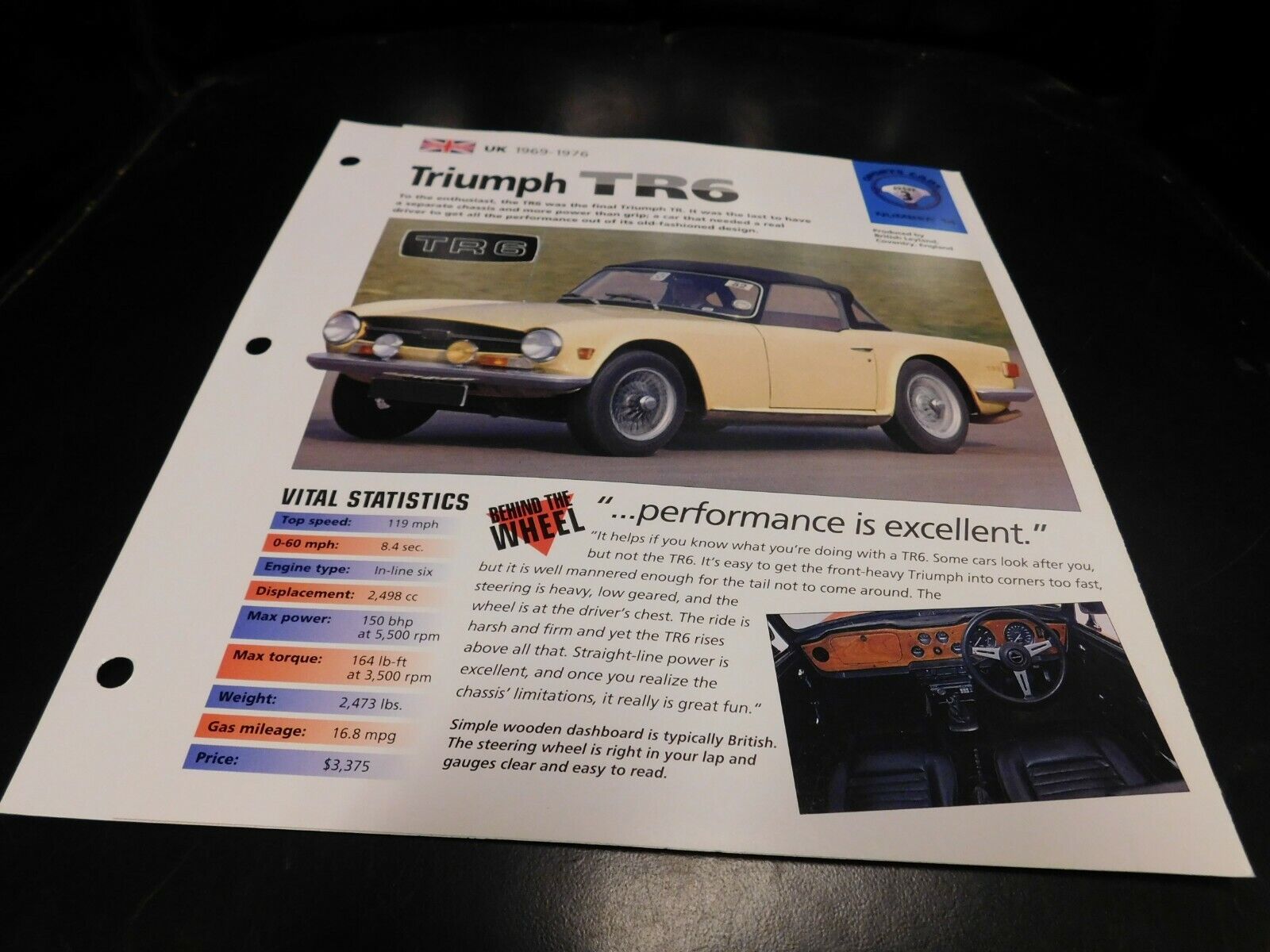 1969-1976 Triumph TR6 Triumph Stag Spec Sheet Brochure Photo Poster 70 71 72 73