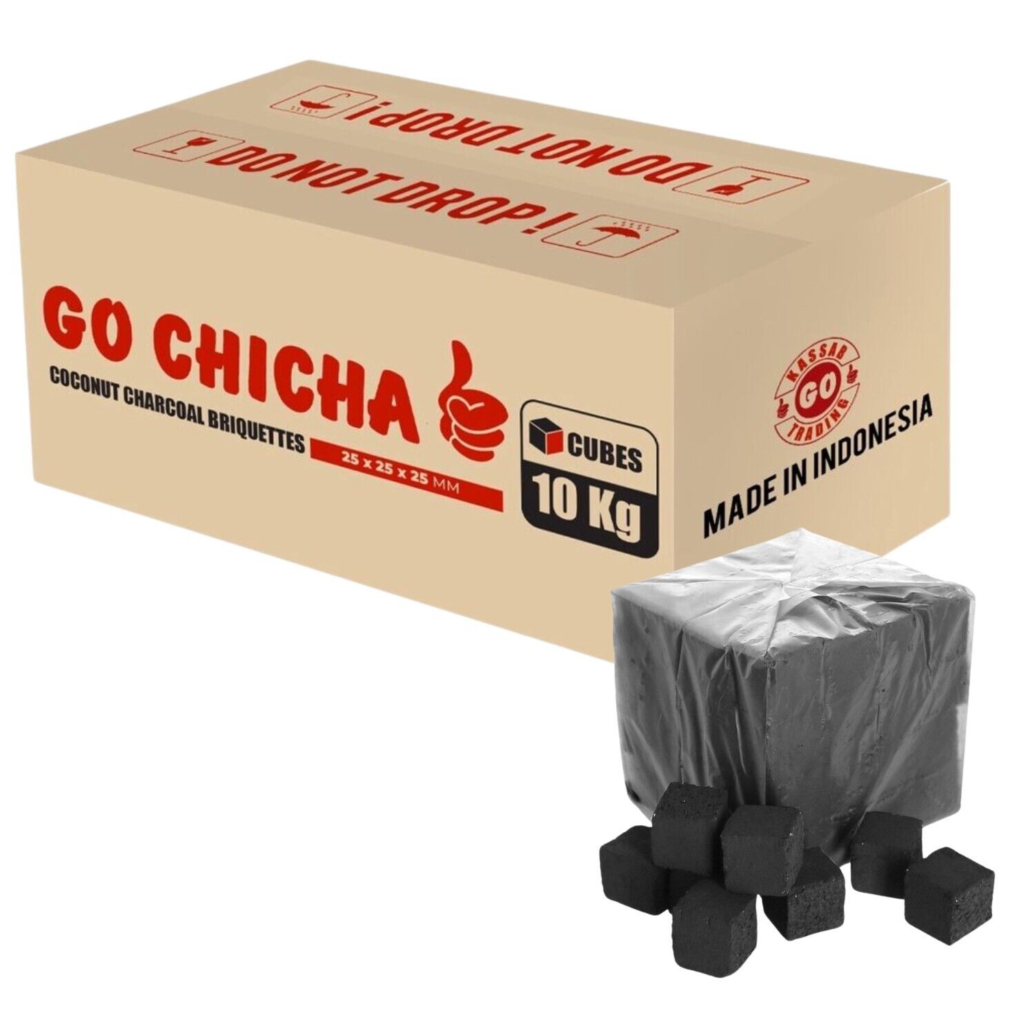 Go Chicha - 2.2lb Pack of Natural Coconut Charcoal Cubes for Hookah (1 Pack)