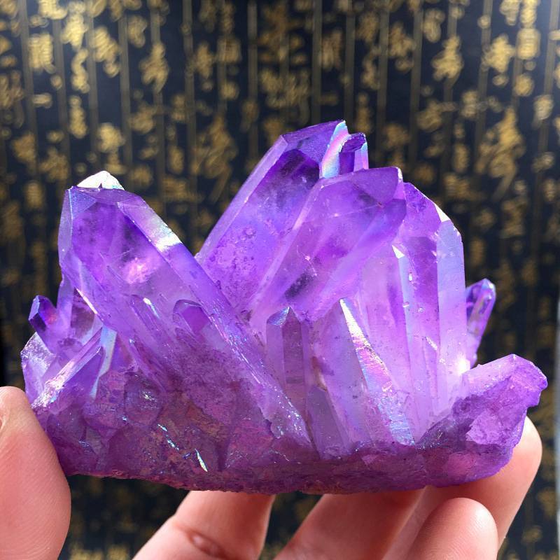 100g Big Natural Purple Aura Titanium Quartz Cluster Crystal Point VUG Specimen