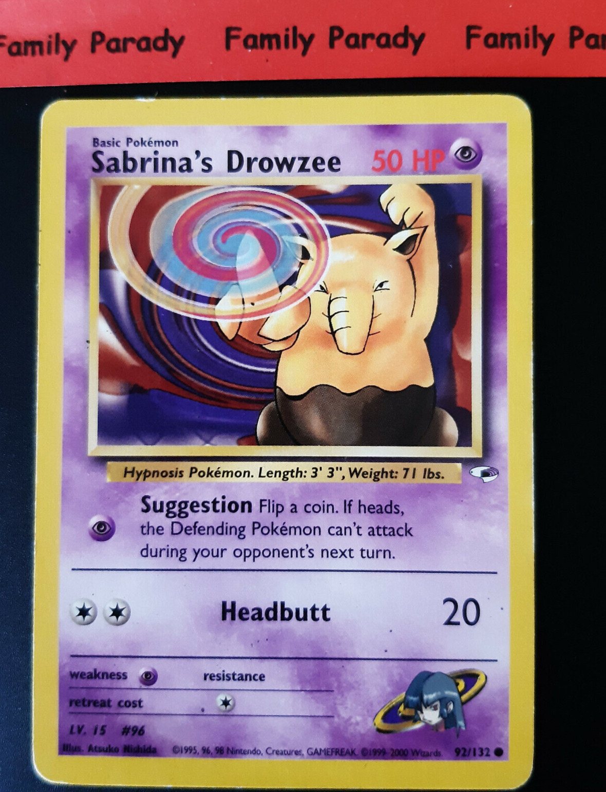 Sabrina\'s Drowzee 50hp 92/132 Pokemon Gym Heroes Wizards Card US