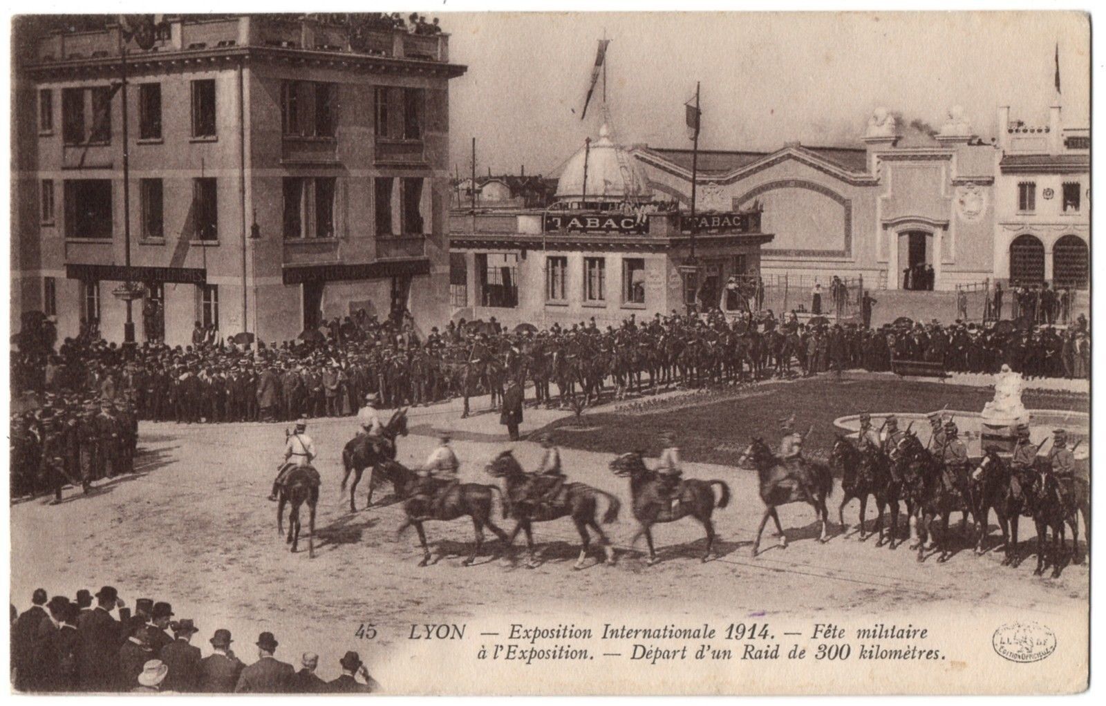 CPA 69 LYON (Rhone) Exposition internationale 1914. Fête Militaire. Départ raid