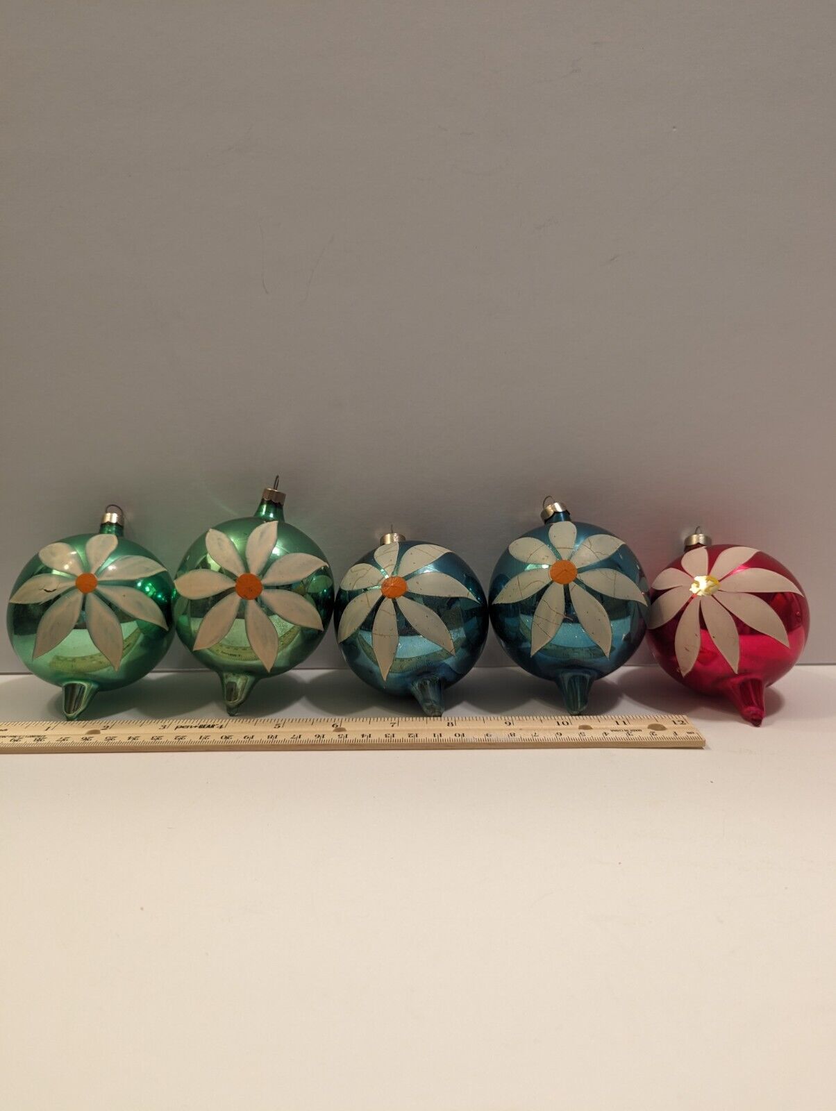 VTG Lot Of 5 Christmas Ornaments 1930's Hand Painted Daisy Mercury Glass...