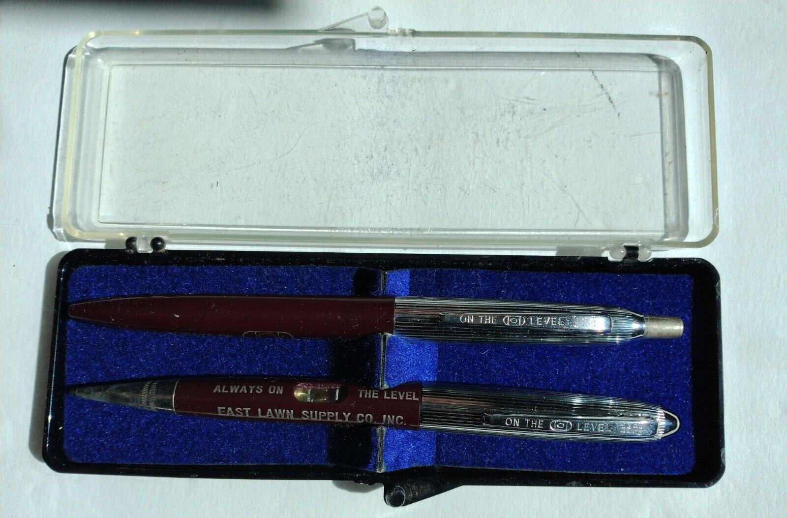 Advertising Pen & Lead Pencil Set W/ Level Nazarth, Pa. Always on the Level NOS