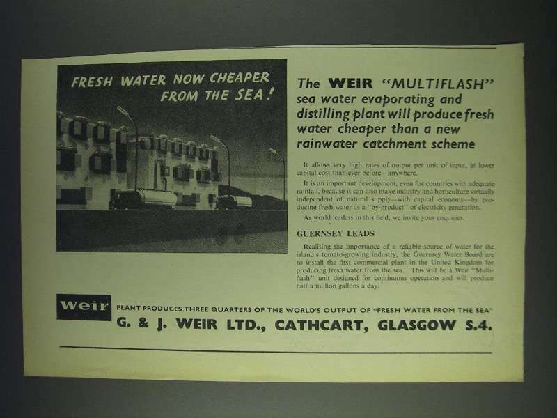 1958 G. & J. Weir Multiflash Sea Water Evaporating and Distilling Plant Ad