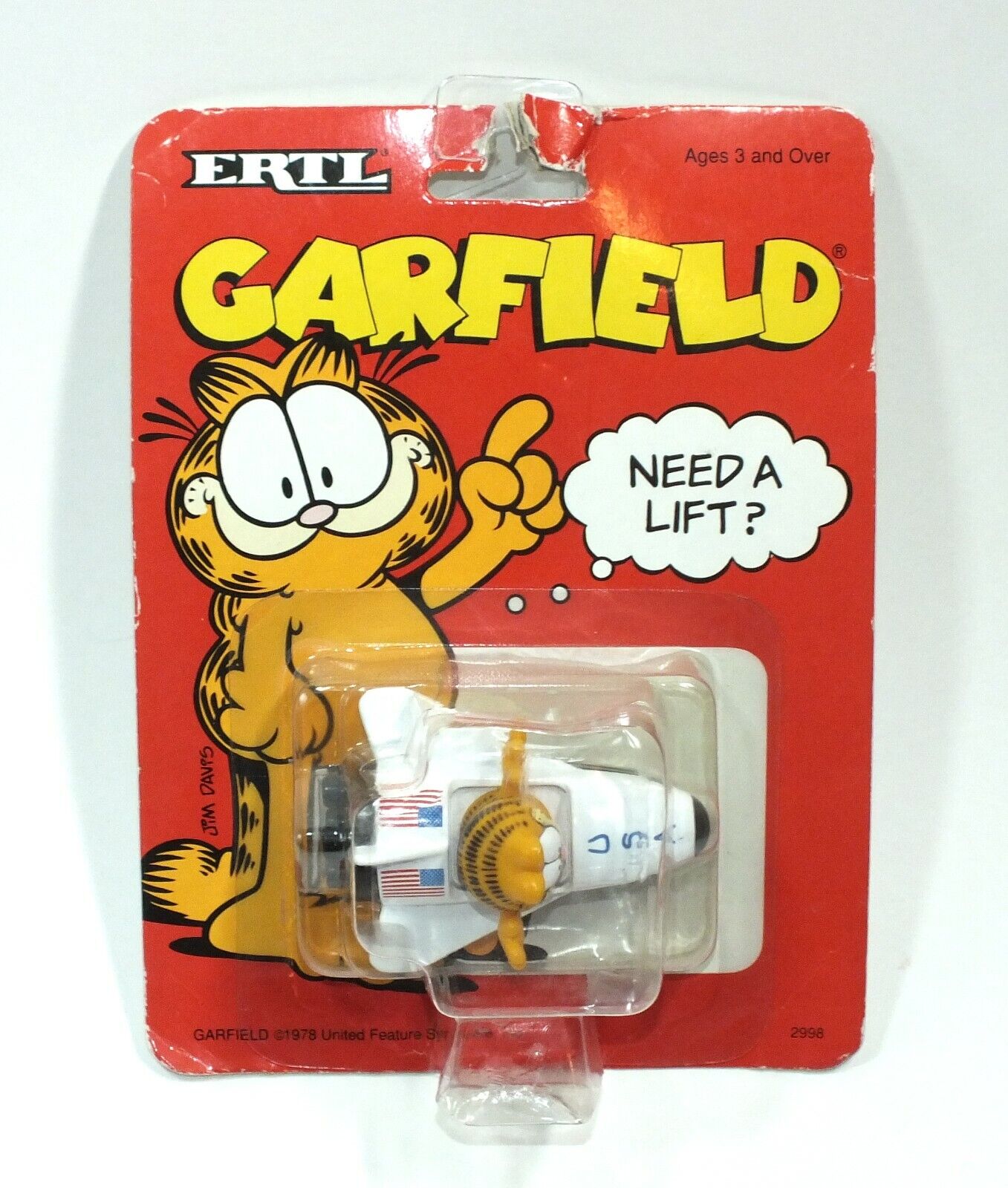 Garfield Toy Figurine USA Rocket Ship To the Moon Space Travel 1990 Shuttle Toy