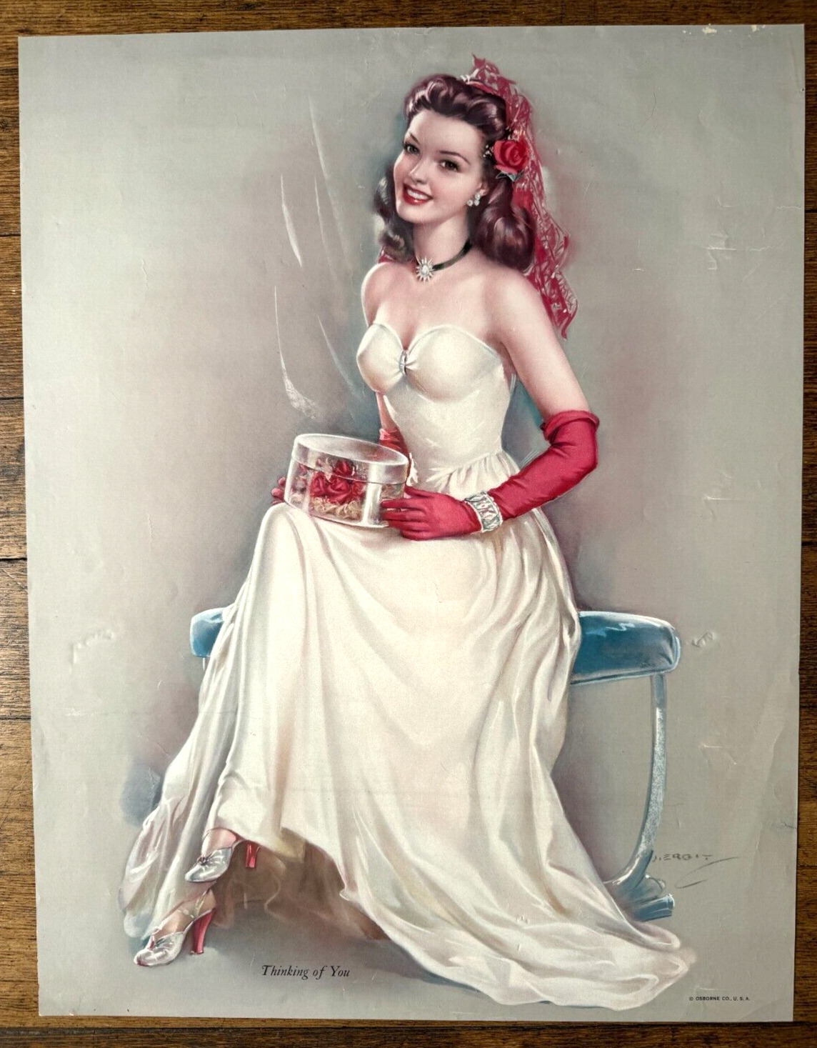 1940's Pinup Girl Picture Woman In Formal White Dress w/ Corsage by Erbit