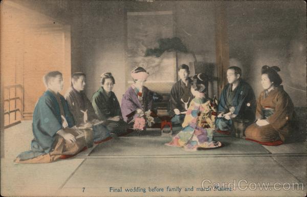 Japan Final Wodding Before Family and March Makers Postcard Vintage Post Card