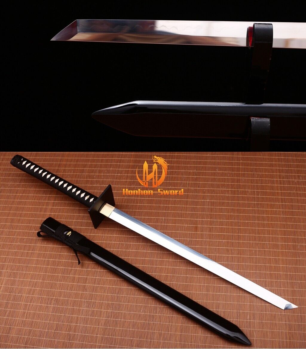 T10 Clay tempered Ninjato w/ Hamon Japanese Samurai Sword Katana KAMASU-Kissaki