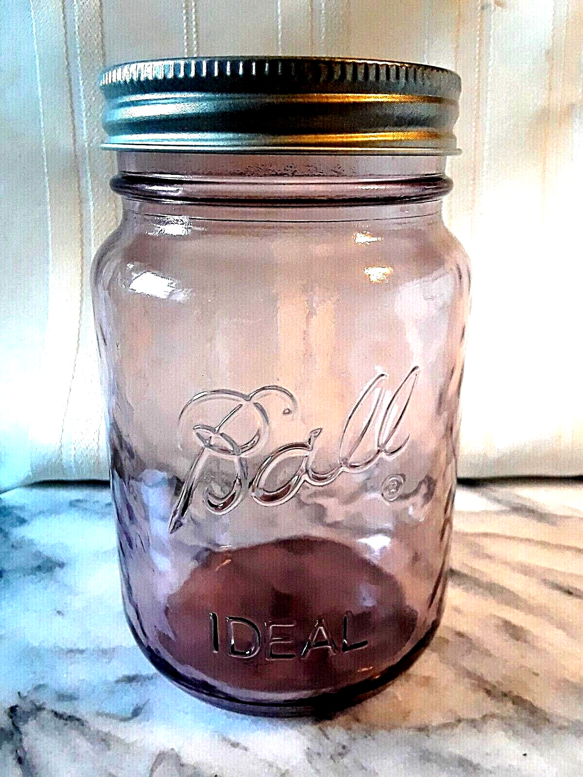 BALL PINK Pint Mason Jar ~ Hammered ROSE Glass~ 