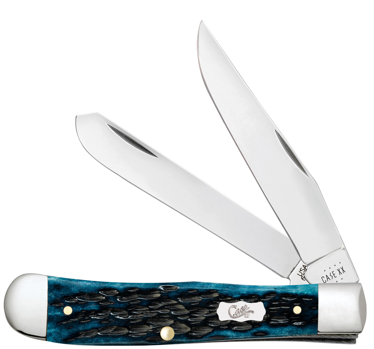 Case xx Trapper 51850 Peach Seed Mediterranean Blue Bone Pocket Knife Stainless