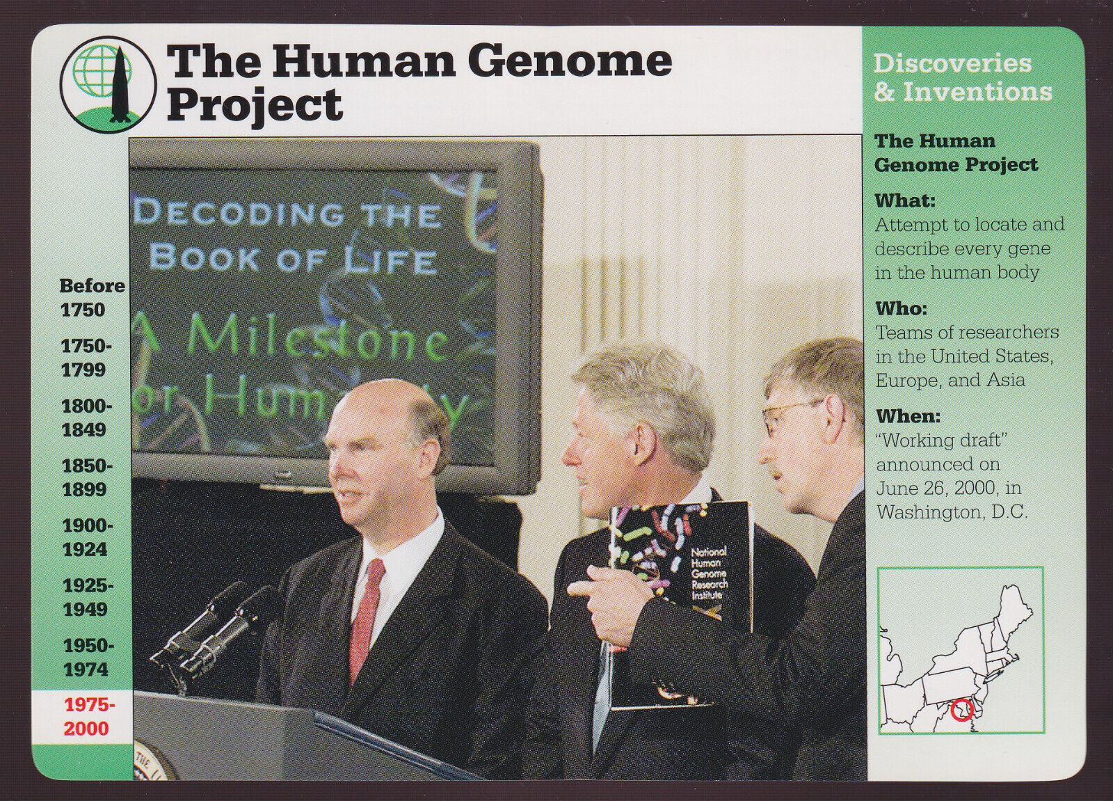 HUMAN GENOME PROJECT Bill Clinton Venter Collins GROLIER STORY OF AMERICA CARD