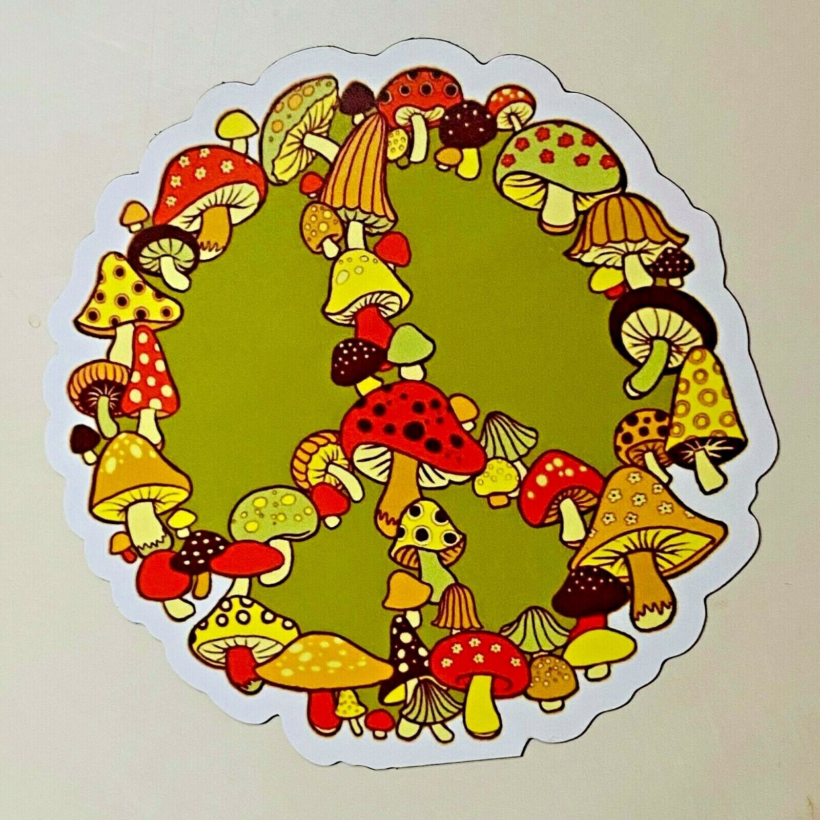 Mushroom Peace Sign Fairy Ring Magnet Refrigerator Decoration Hippie Cottage