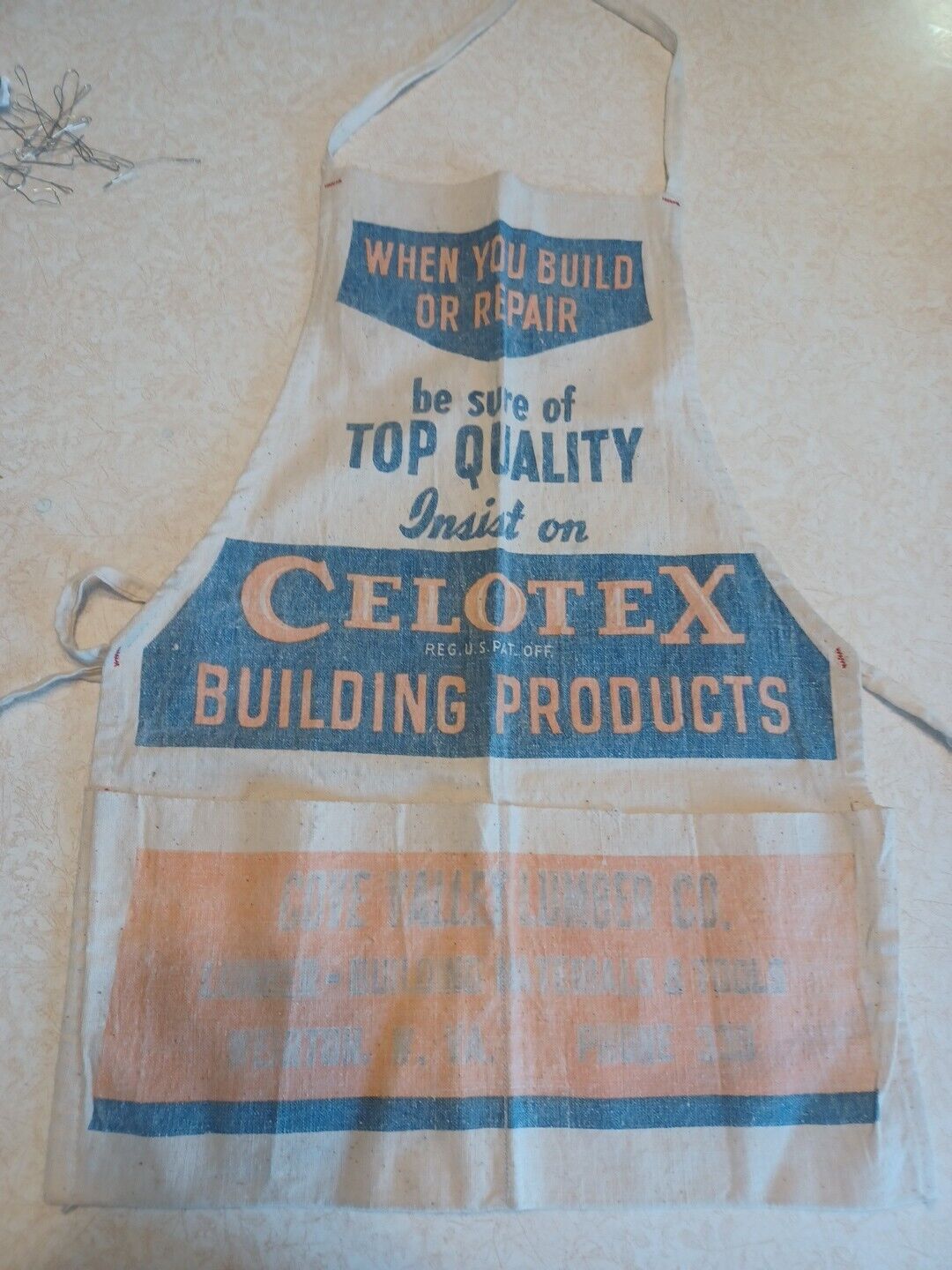 Vintage Advertising Carpenter Cove Valley Lumber Apron Celotex with Pockets