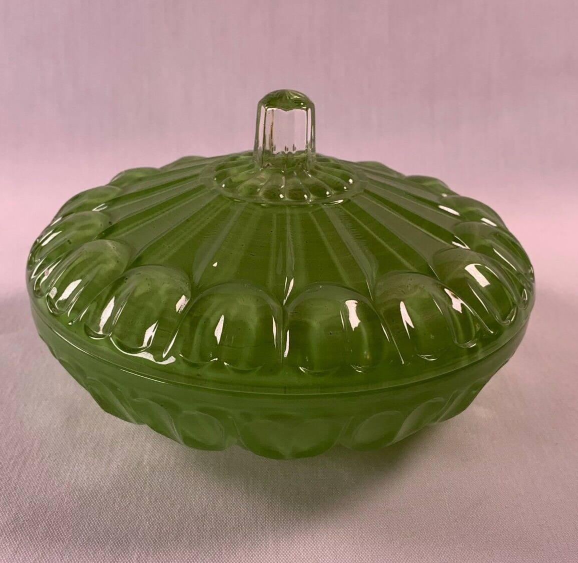 Vintage Jadeite Color Powder Jar Covered Candy Dish