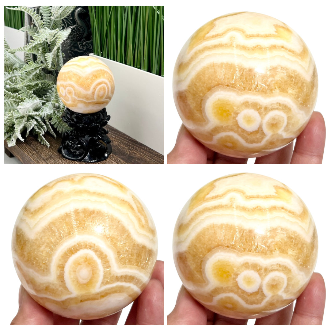 Banded Orange Calcite Sphere Healing Crystal Ball 535g 72mm