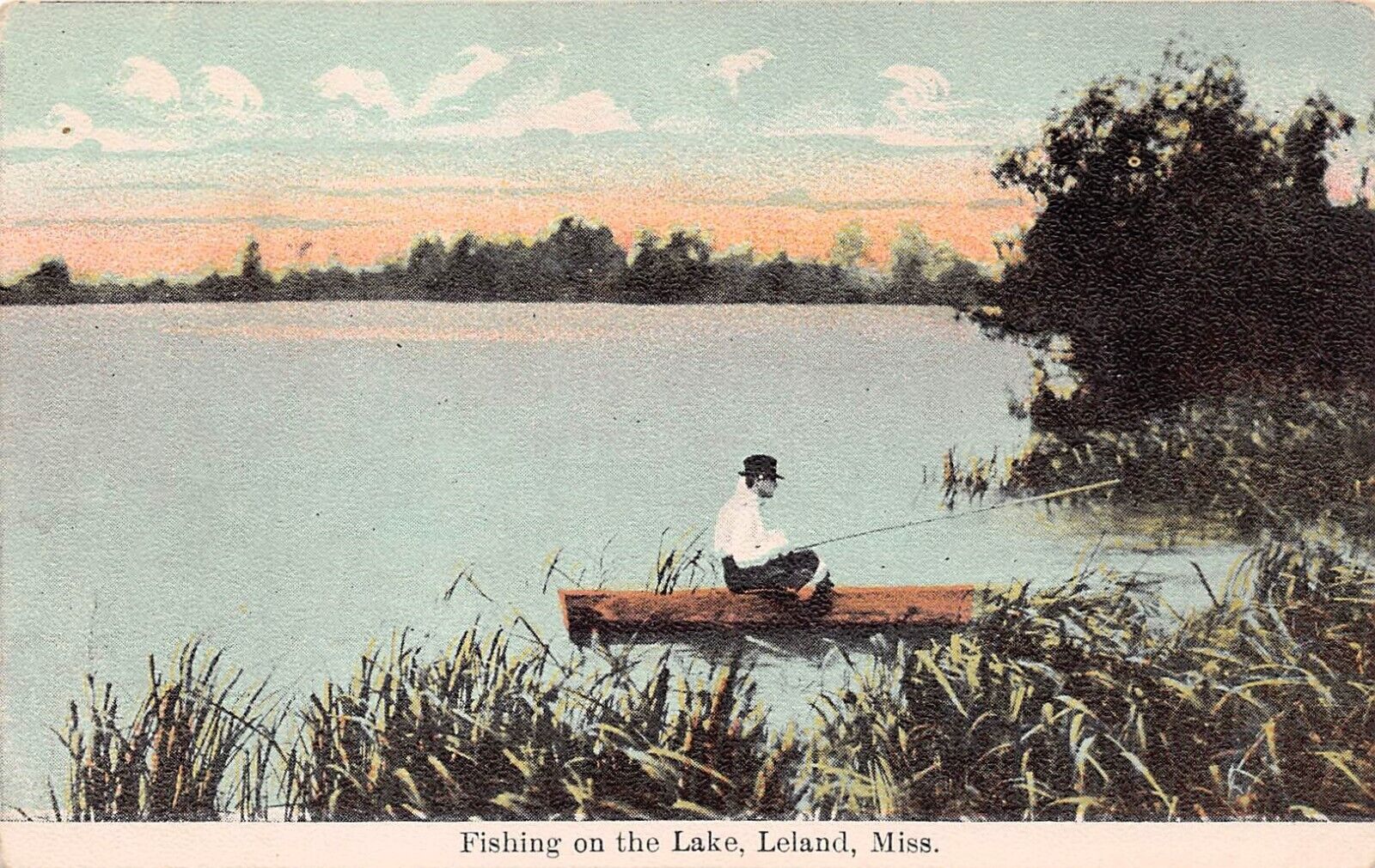 Leland MS-Mississippi Delta Deer Creak Lake Monocnoc Fishing Vtg Postcard D26