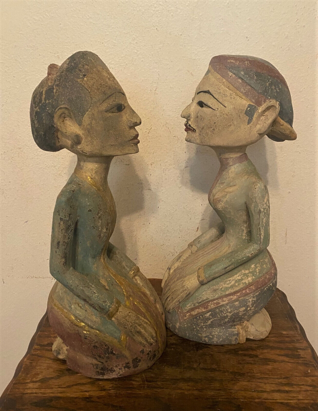 PAIR Antique Vintage Indonesian Loro Blonyo Wooden Wedding Sculpture Statues