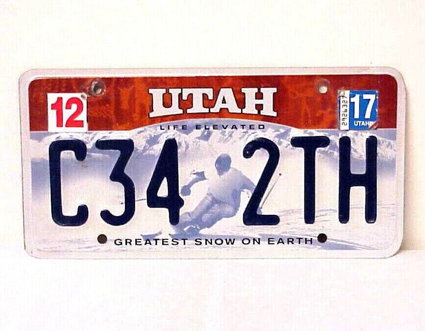 UTAH LIFE ELEVATED GREATEST SNOW ON EARTH LICENSE PLATE DECEMBER 2017 C34 2TH