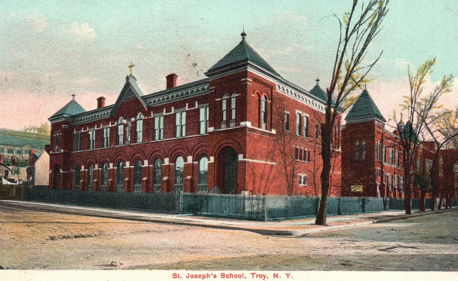 Vintage Postcard 1910s St. Joseph\'s School Building Troy NY Pub Northern News Co