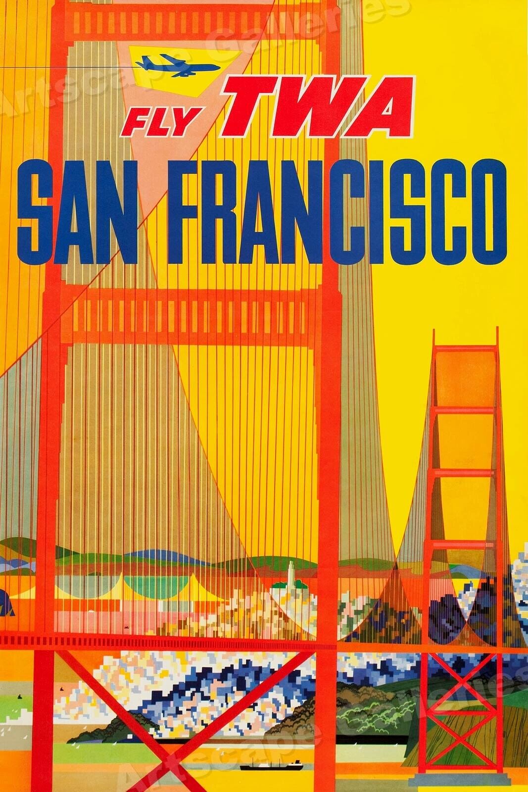1958 “San Francisco Fly TWA” Vintage Style Airline Travel Poster - 16x24