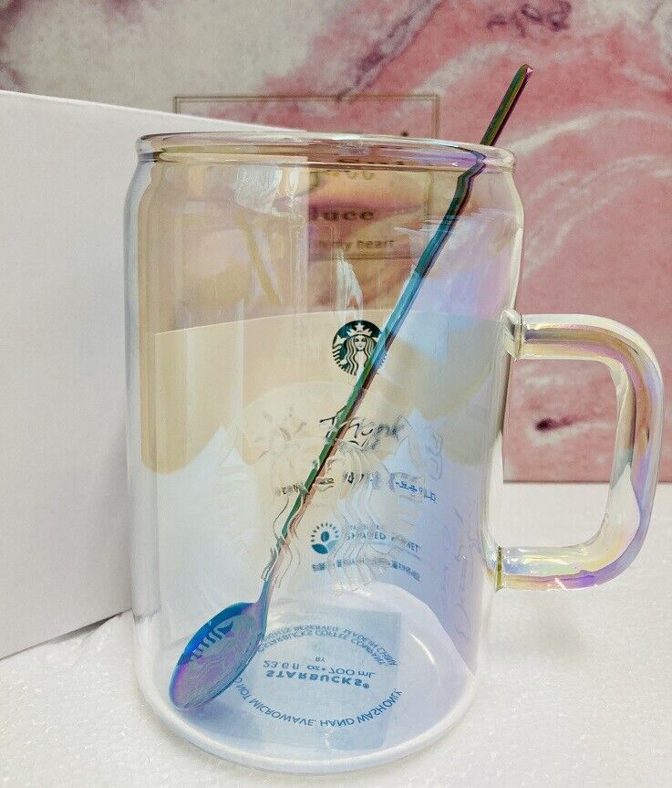Starbucks Dazzle Colour Glass W/ Spoon Wine Cup Mug Korea Limited Edition Sakura