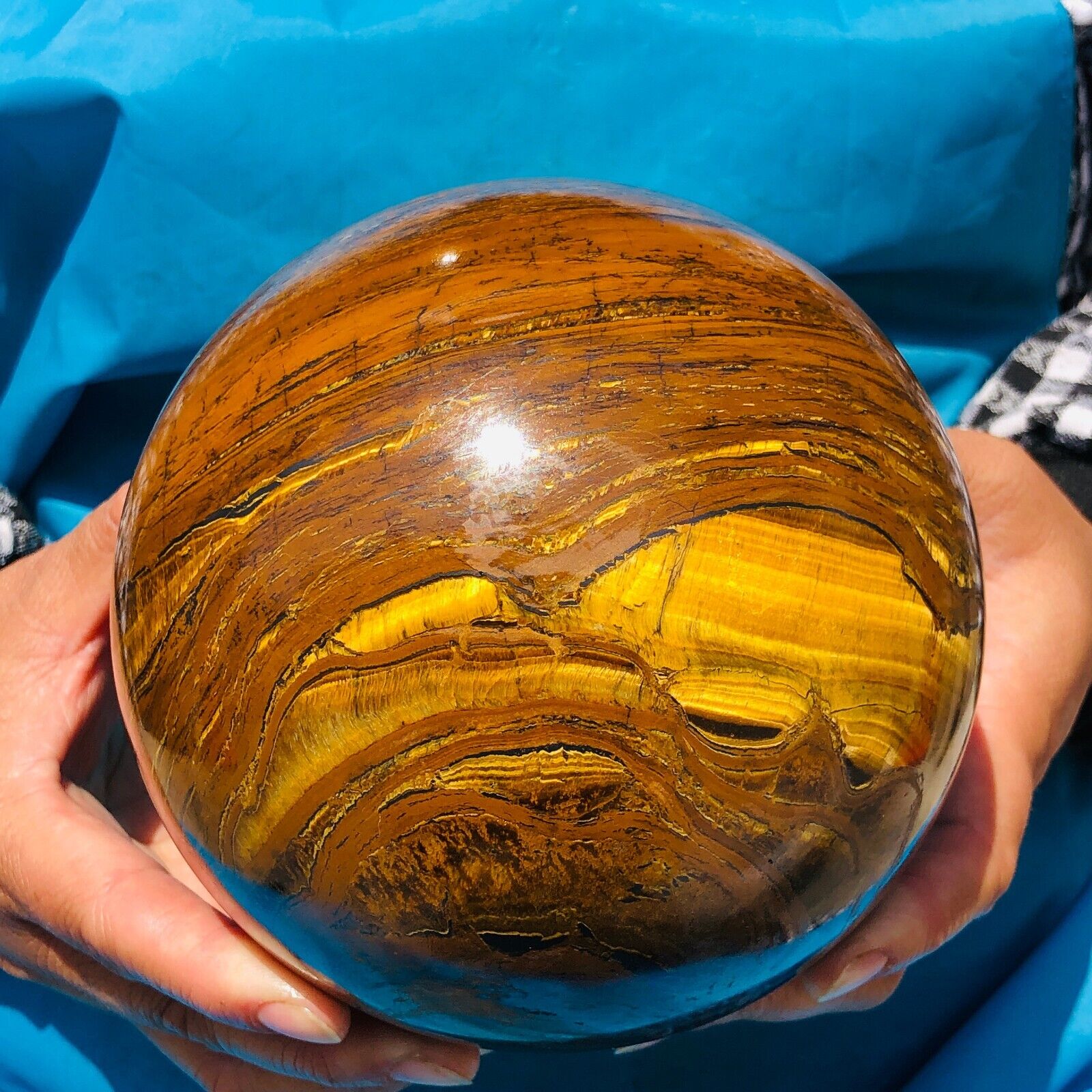 8.8LB Natural Tiger's eye stone quartz Sphere crystal ball rock Healing 959