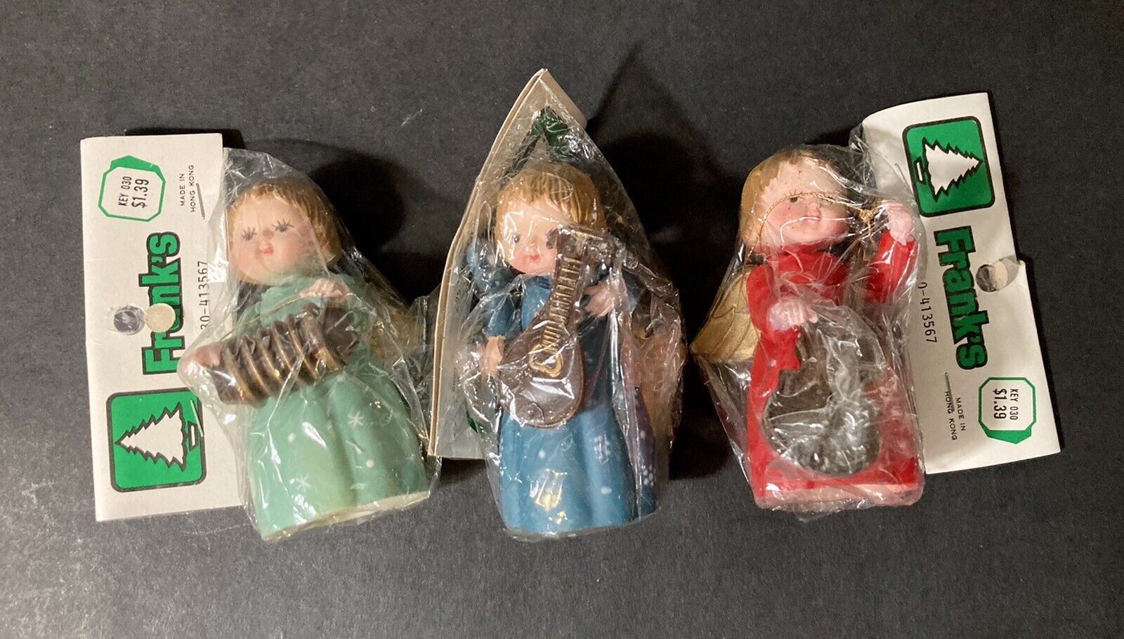 Three Vintage Franks Nursery 3” Musical Angle Ornaments New In Packaging