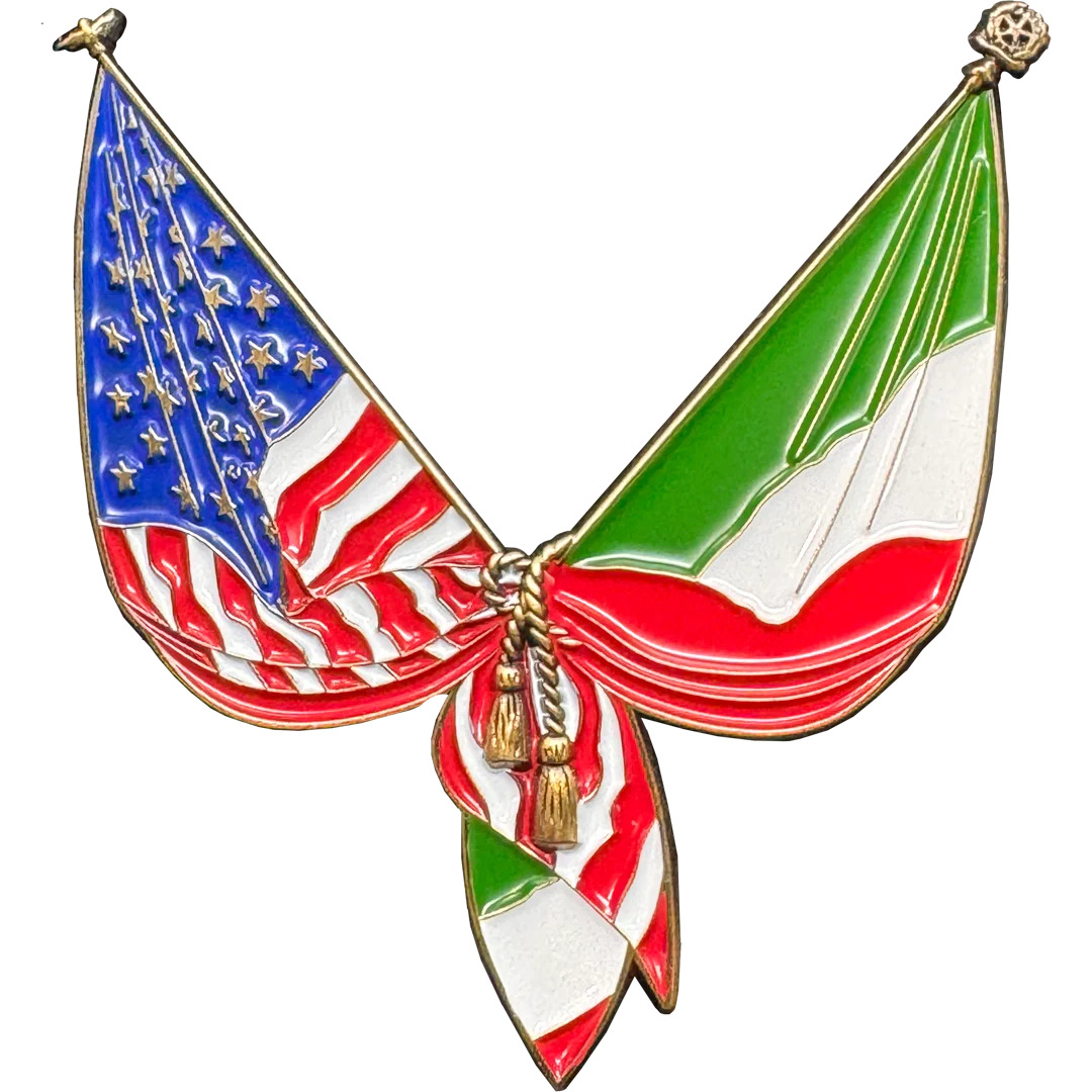 EL14-003 Italian American Italy Flag American Flag Italia support Pin 2 inch wit