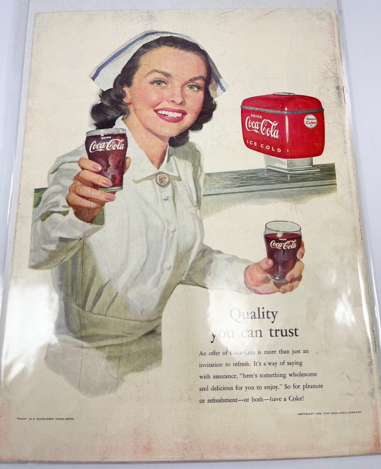 Coca Cola Ad 1952 Magazine Print Coke Glass Red Cooler