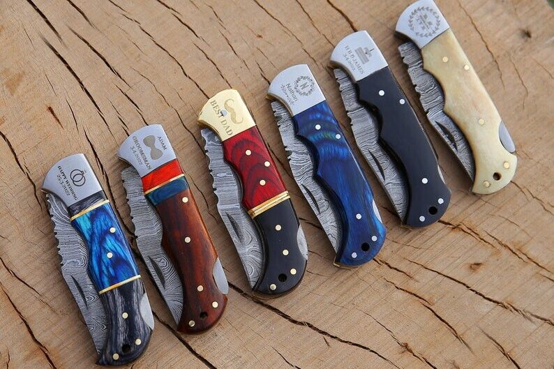 Lot of 6 Pieces Knife Handmade Damascus Steel Knife Pocket Knife Folding Knife