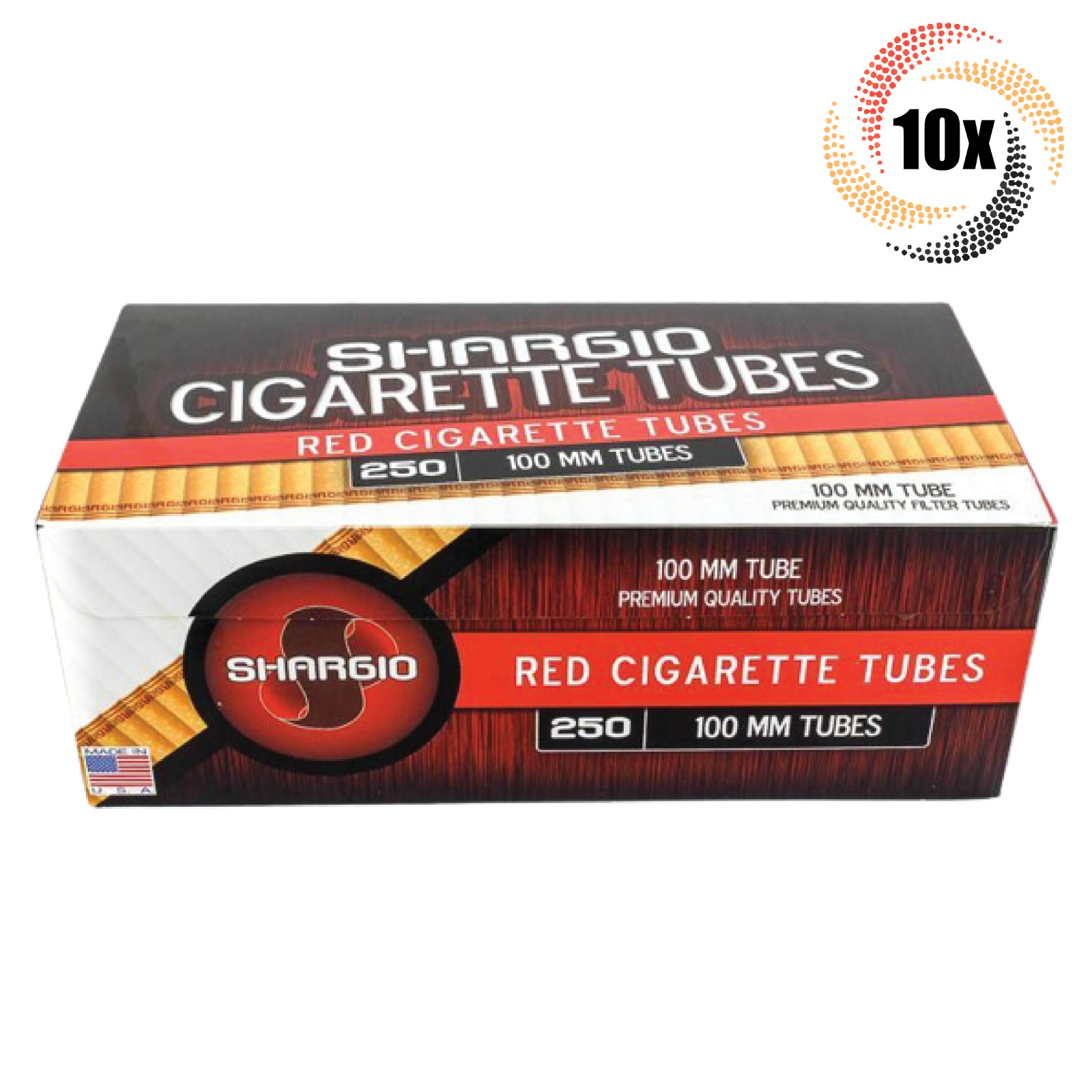 10x Boxes Shargio Red Full Flavor 100MM 100\'s ( 2,500 Tubes ) Cigarette Tube RYO
