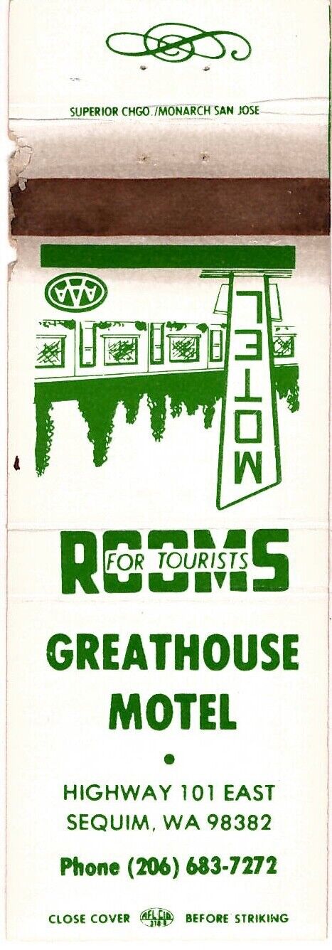 Vintage Greenhouse Motel Matchbook Cover SEQUIM WA
