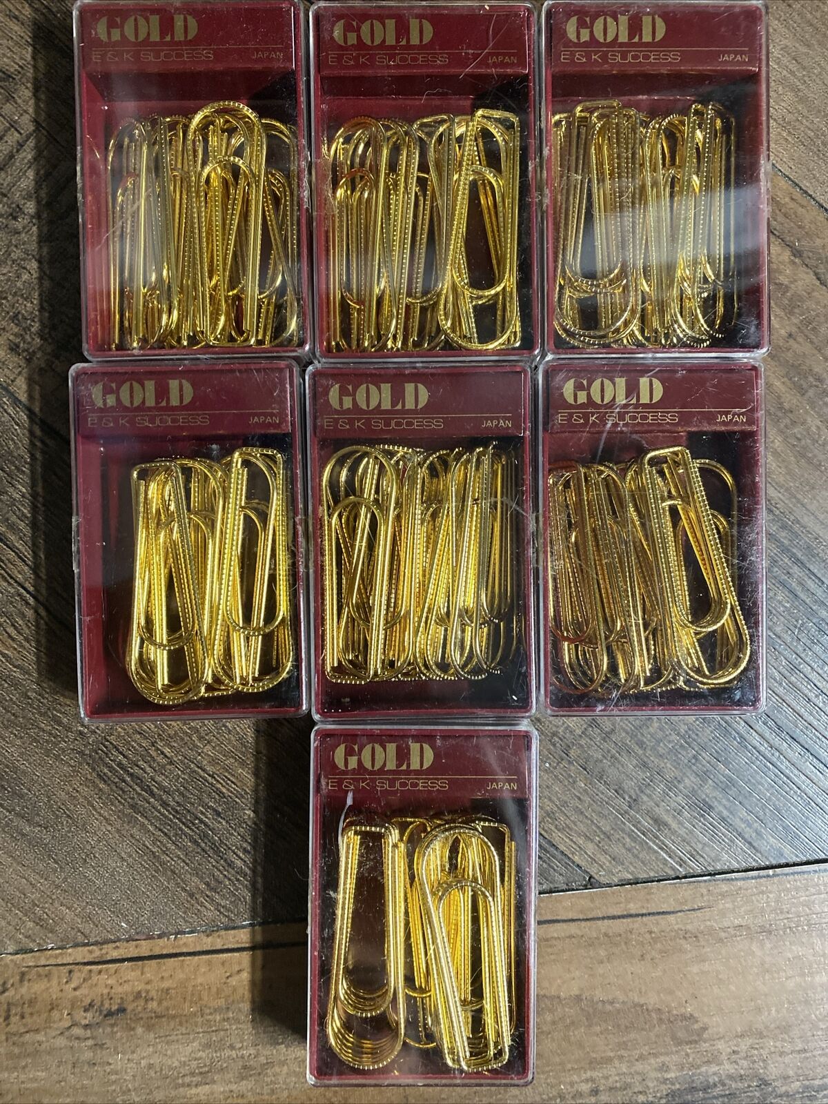 Lot of 7 Vintage E & K Success Large Gold Colored Paper Clips New