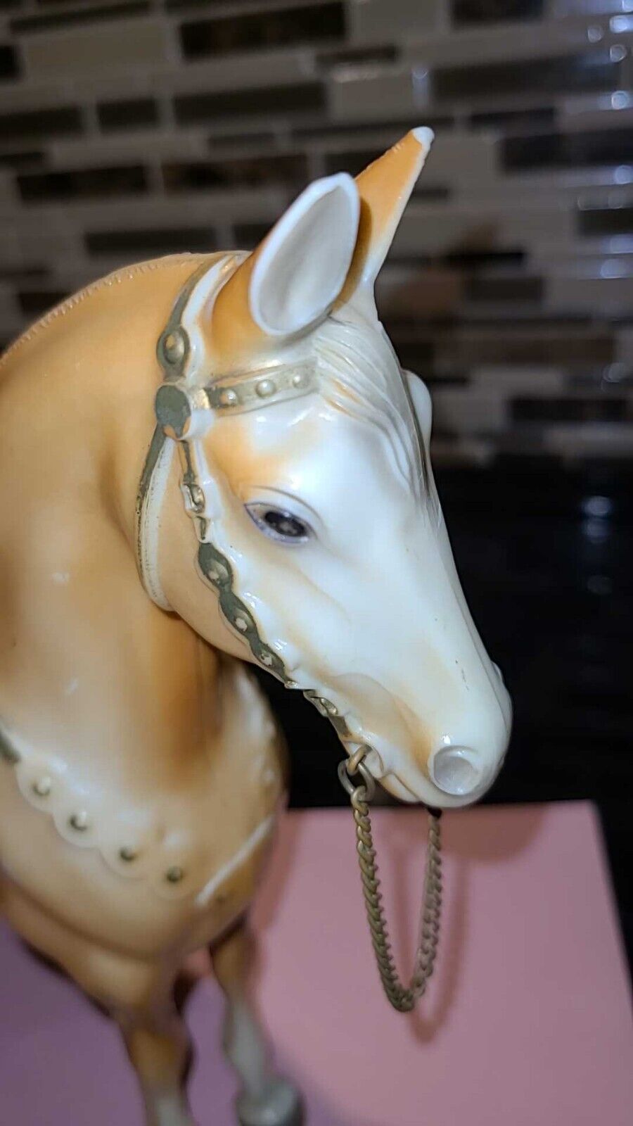 Vintage Breyer #57 Western Horse Glossy Palomino with Reins & Gold Accents; 1990