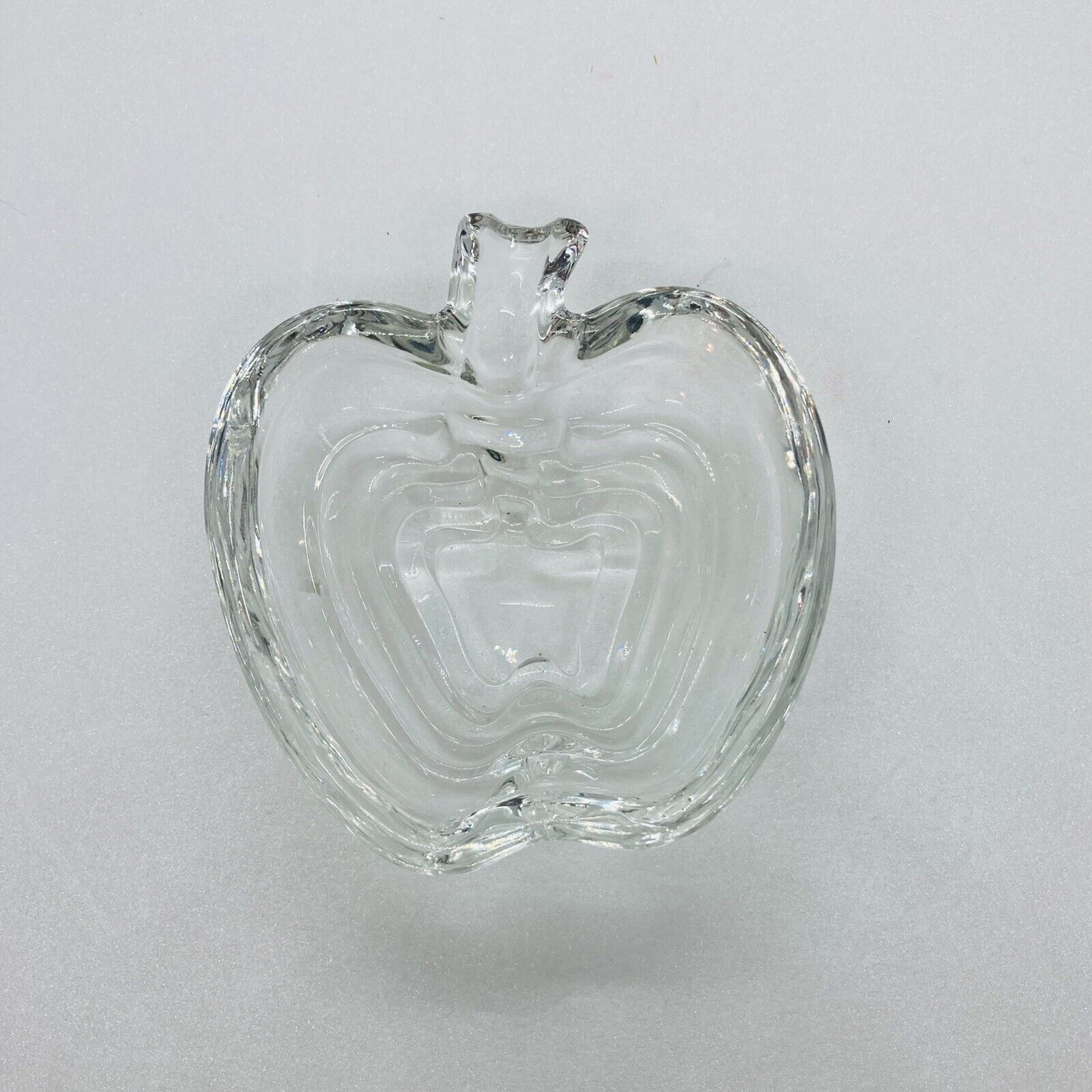 Vintage 1970s Apple Shaped Crsytal Glass Ashtray Dish Tray Weight Unique Art 25
